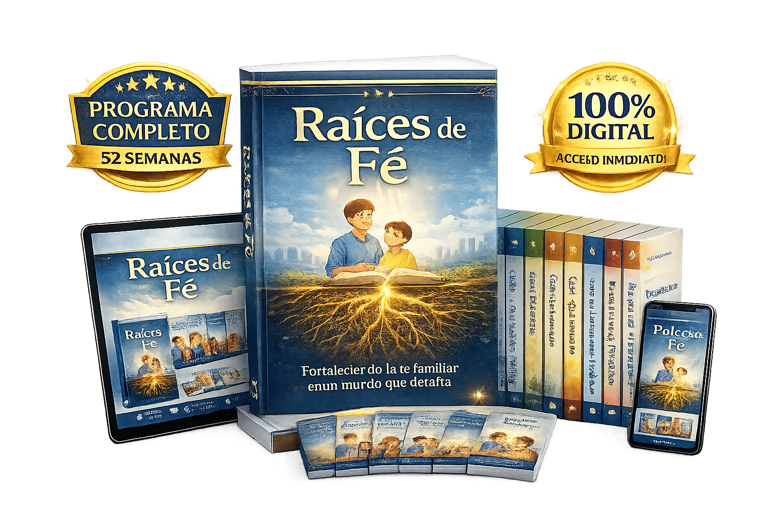 Kit digital completo Raíces de Fe — libro, guías, tablet y celular